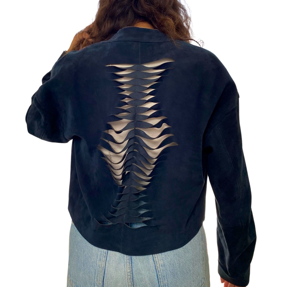Sandro | Suede Cut Out Back Bomber Jacket Dark Blue